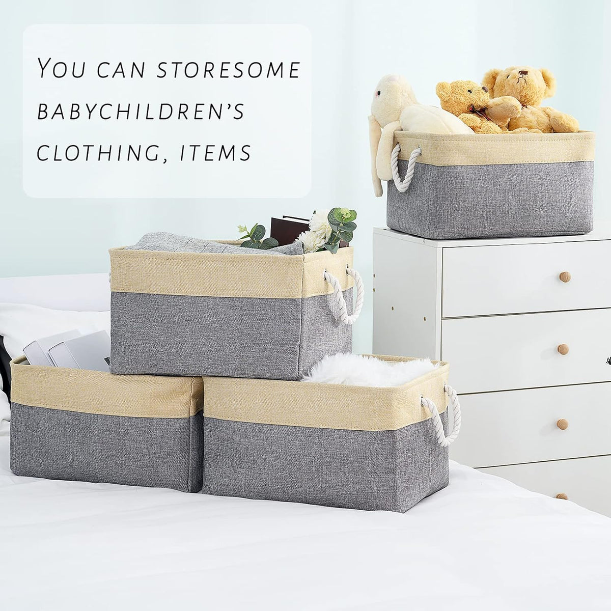 TcaFmac Cube Storage Bin, Storage Baskets for Organizing [4 Pack] Closet Organizers and Storage with Handles(Gold&Grey,15.7" L×11.8" W×8.2" H)