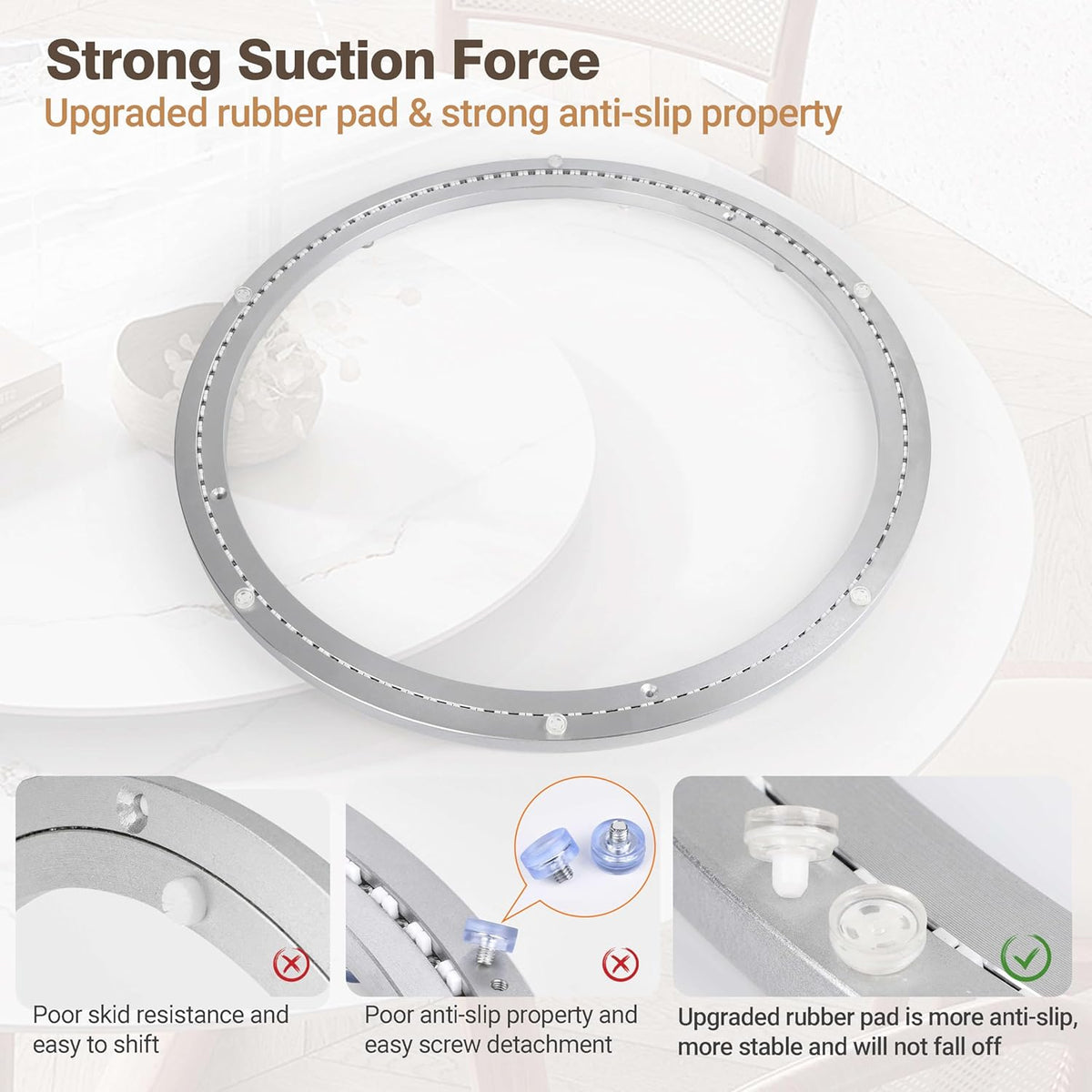 18 Inch Lazy Susan Bearing Aluminum Alloy Rotating Turntable, Non - Slip Mute Metal Bearing Swivel Plate Hardware for Dining and Workbench,660 Pounds Capacity