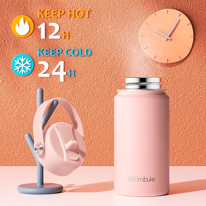 Fimibuke Kids Insulated Water Bottle, 14oz BPA FREE 18/8 Stainless Steel Travel Tumbler Double Wall Vacuum Leak Proof Kids Cup with Straw Metal Water Bottle for School Boys Girls(1 Pack, Blush)