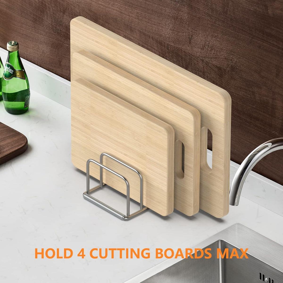 Cutting Board Holder, 2PSC Cutting Board Organizer Rack, 304 Stainless Steel Cookie Sheet Baking Pan and Tray Organizer for Kitchen Cabinet and Pantry Storage (1.0 Inch Width Slots)