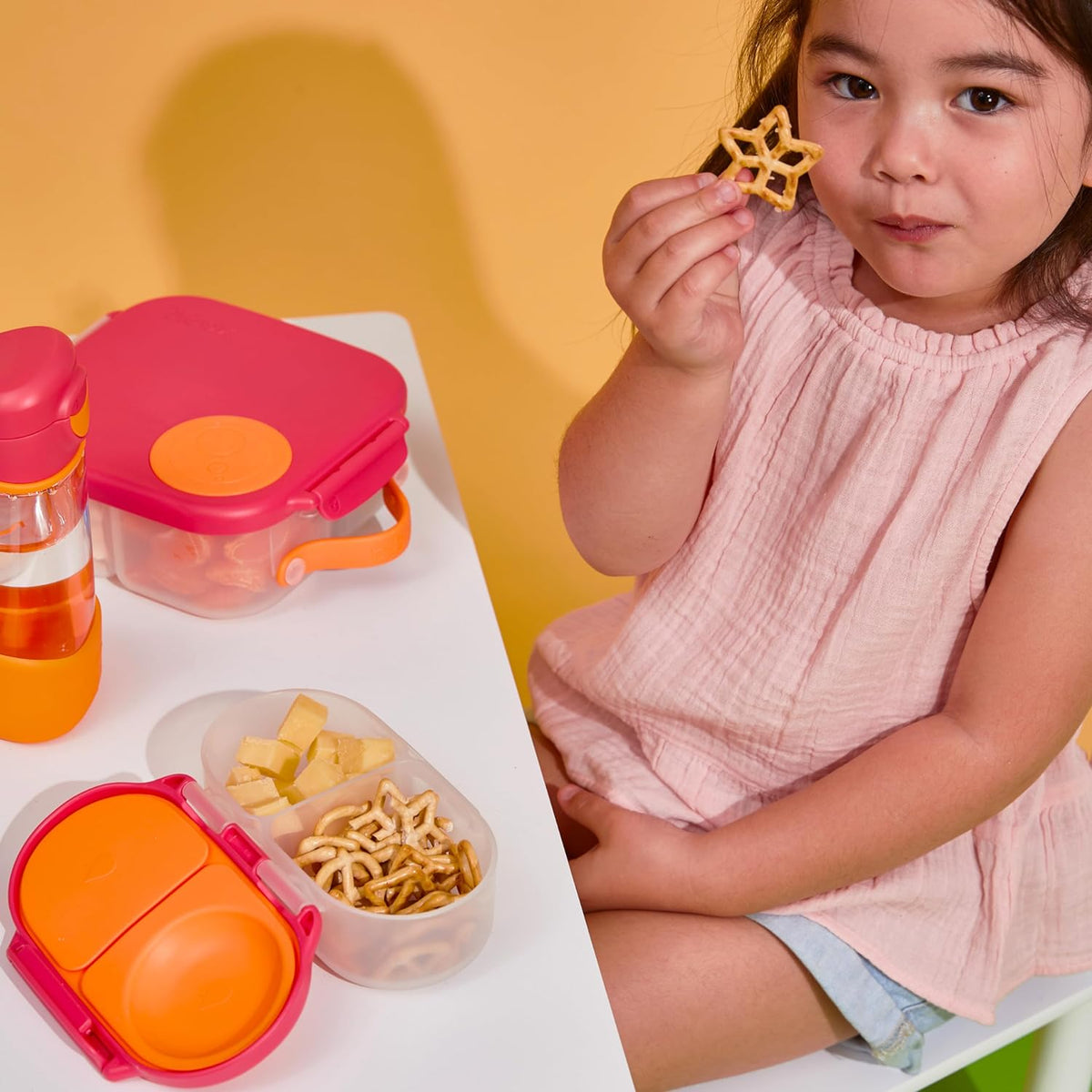 b.box Snack Box Reusable Snack Containers with Lids 2 compartments, Bento Box for kids and toddlers, Leakproof Lunch Box, BPA free and Dishwasher Safe Snack Container (Chill Out, 1 3/4 Cup)