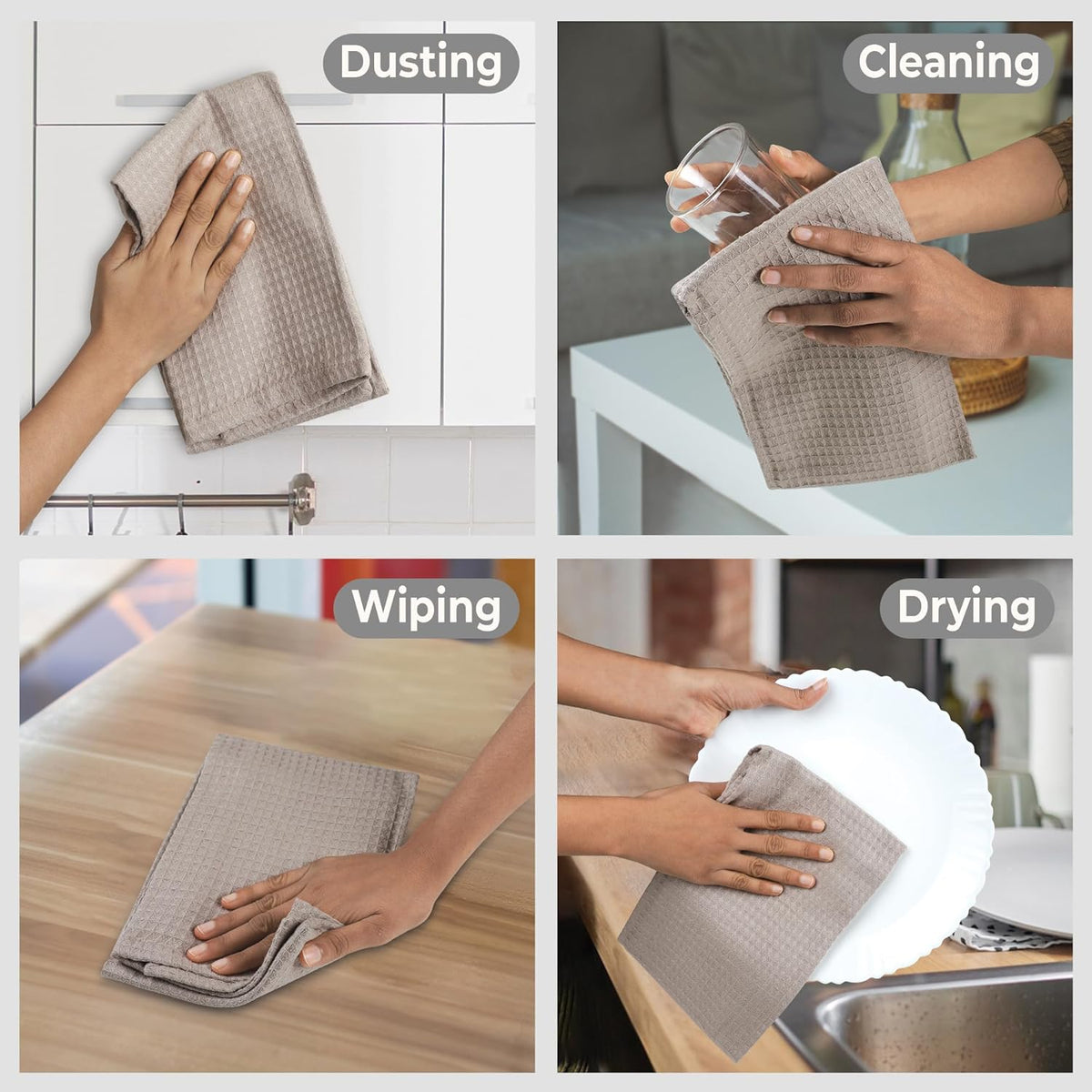 Urban Villa Kitchen Towels Waffle Dish Towels for Kitchen Smoke Color Set of 6 Over Sized 18x28 Inches Kitchen Towels Highly Absorbent 100% Cotton Mitered Corners Kitchen Hand Tea Towels Dish Cloths
