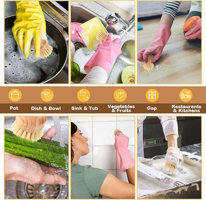 Nuenen 20 Packs Bamboo Dish Scrub Brushes Wooden Scrubbers Set Kitchen Dishwashing Scrubber with Natural Sisal Bristles for Iron Pot Pan Sink(Sisal)