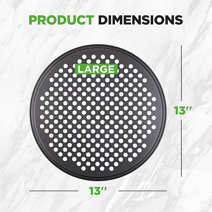 NutriChef 12.8 Inch Nonstick Pizza Pan for Oven - Carbon Steel Pizza Baking Tray with Airflow Holes - Premium Bakeware for Fresh & Frozen Pizza, Dishwasher Safe - Gray