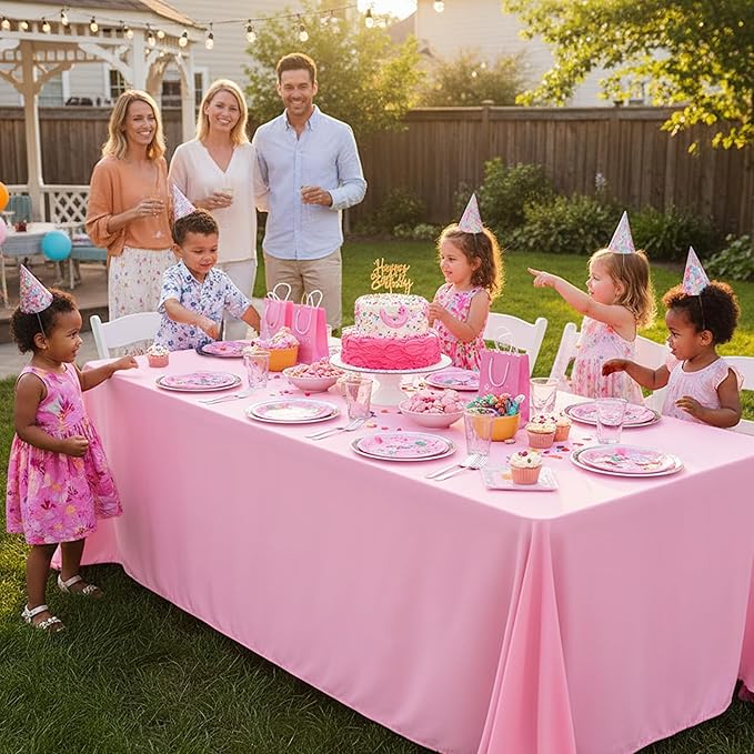 6-Pack Pink Tablecloths for Square Tables, 54 x 54 Inches, Stain-Resistant Polyester Fabric for 2 Foot Tables - Washable Table Covers for Weddings, Banquets, Birthday Parties, Events