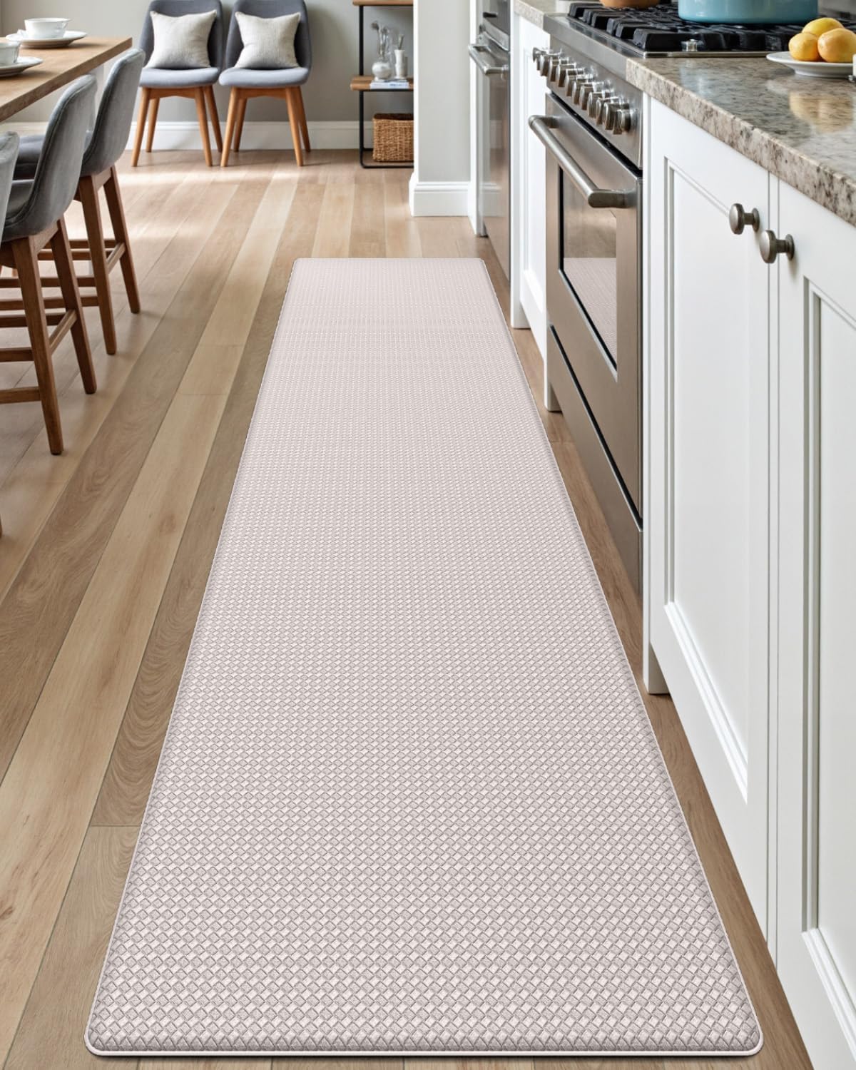 DEXI Kitchen Floor Mats Cushioned Anti Fatigue, 17x95, Large Long Standing Runner Rug Waterproof, Comfort Memory Foam Padded for Front Sink Laundry, Beige White