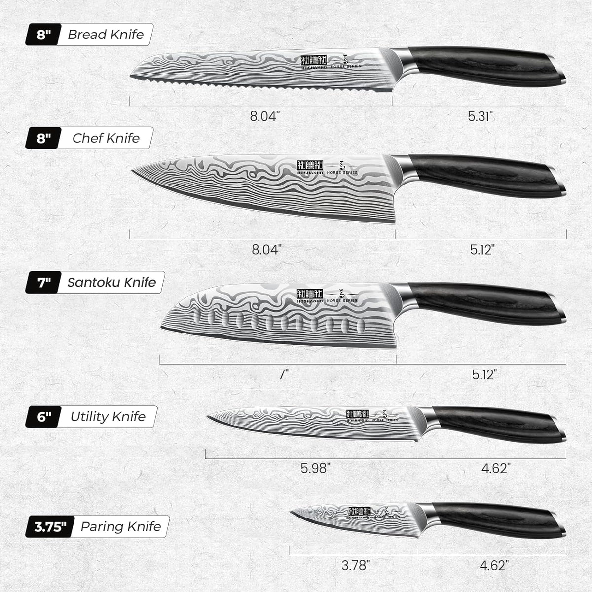 HOSHANHO 5 Pieces Knife Set, Professional Powder Steel Chef Knife Set, Ultra Sharp Japanese Kitchen Knives Set with Ergonomic Pakkawood Handle
