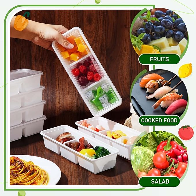 Hushee 10 Pack 17 oz Small Meal Prep Containers with 3 Compartments Snack Containers with Lid Disposable Plastic Bento Box Travel Lunch Food Boxes Stackable for Office Picnic (White)