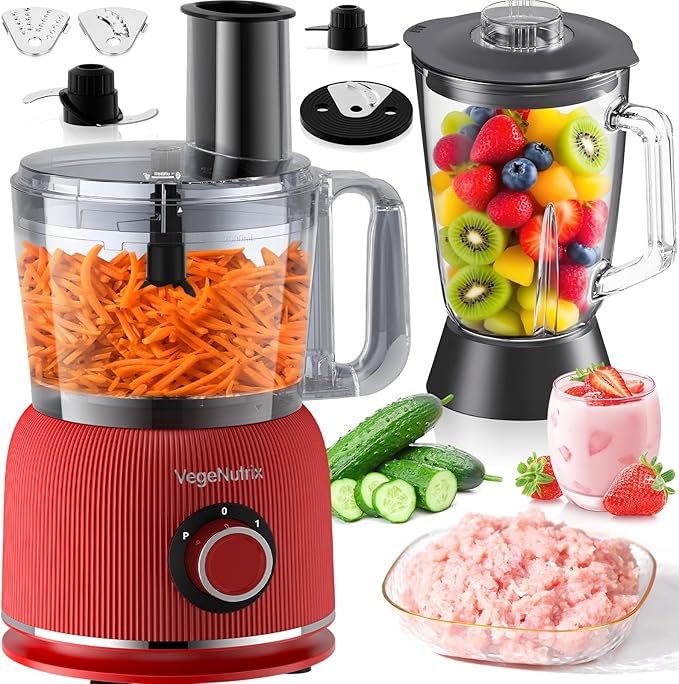 Food Processor and Blender Combo, 88 oz Food Chopper for Meat, Vegetable and Dough, 70 oz 700W Glass Jar Blender with 2 Speeds and Pulse for Smoothie, Nutrient Extractions, and More