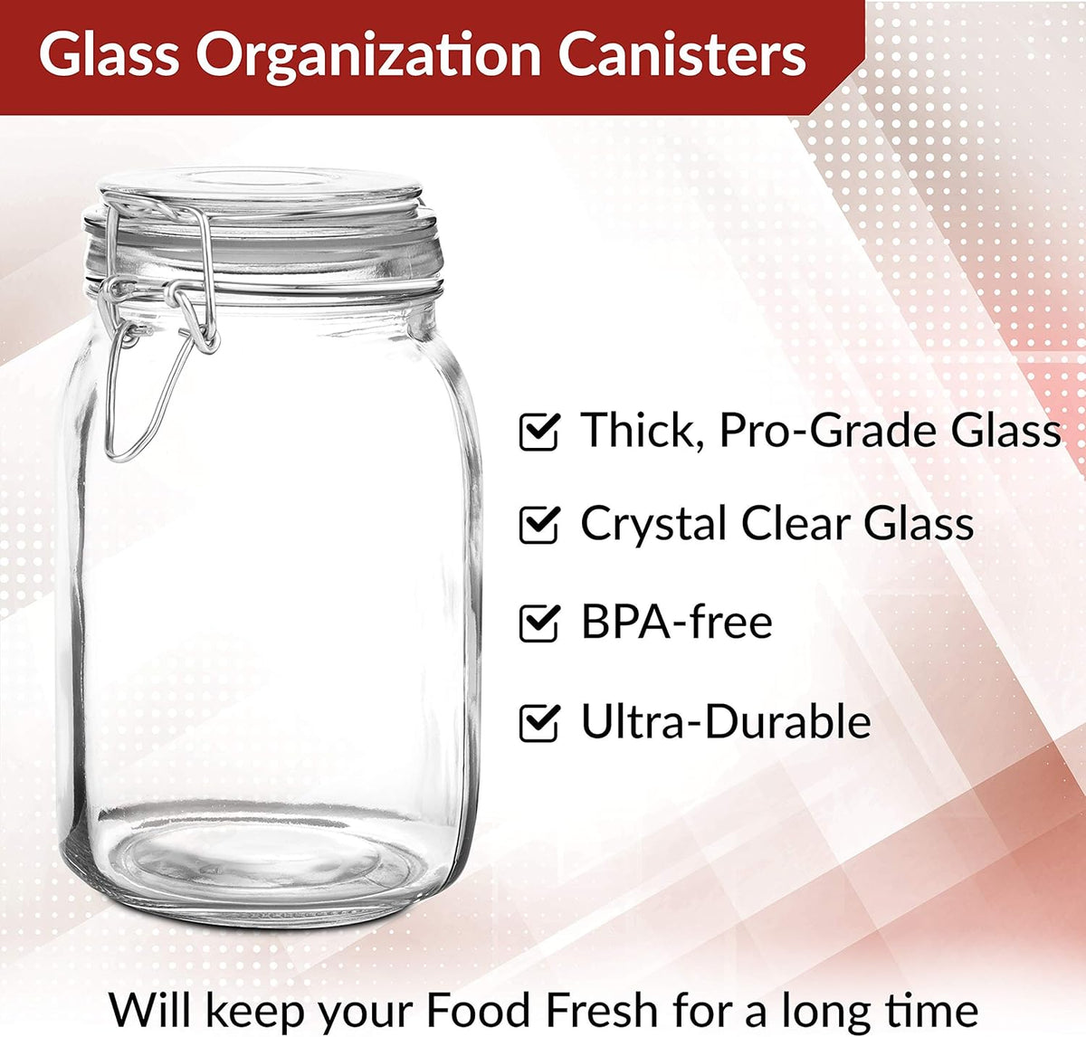 Set of 2 Large Glass Mason Jar with Lid (3 Liter) | Airtight Glass Storage Container for Food, Flour, Pasta, Coffee, Candy, Dog Treats, Snacks & More | Glass Organization Canisters 100 Ounces