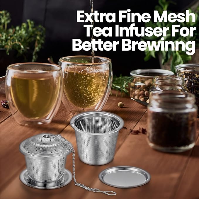 Zopeal 12 Pcs Tea Infuser Stainless Steel Strainer with Extended Chain Hook and Saucer Loose Leaf Steeper Fine Mesh Ball Tea Filter for Brew Spices Seasonings Fits Cup Mug Bottle (Medium)