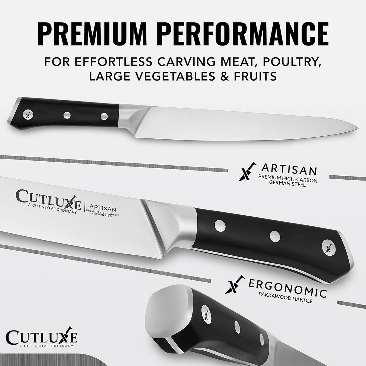Cutluxe Turkey Carving Knife – 9" Carving Knife for Meat – Razor Sharp & Full Tang – High Carbon German Steel – Ergonomic Handle Design – Artisan Series