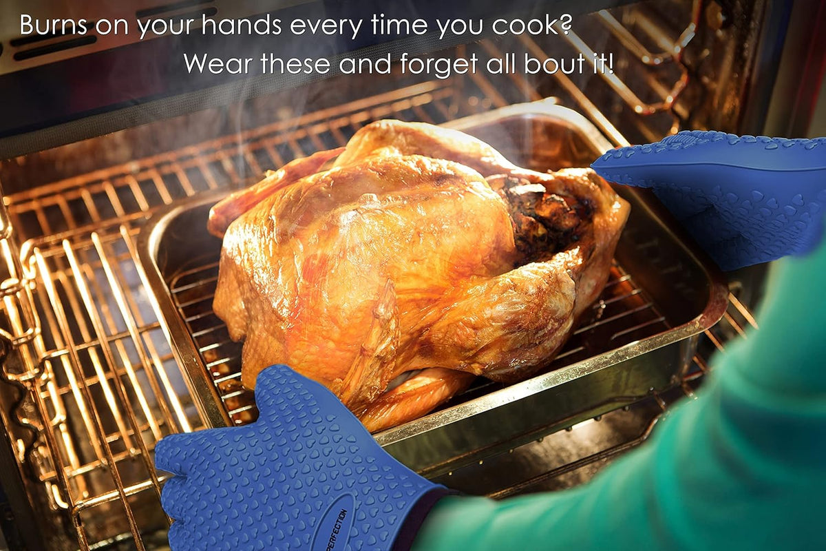 KITCHEN PERFECTION Silicone Smoker Oven Gloves -Extreme Heat Resistant BBQ Gloves -Handle Hot Food Right on Your Smoker Grill Fryer Pit|Waterproof Oven Mitts Grill Gloves |Superior Value Set+3 Bonuses