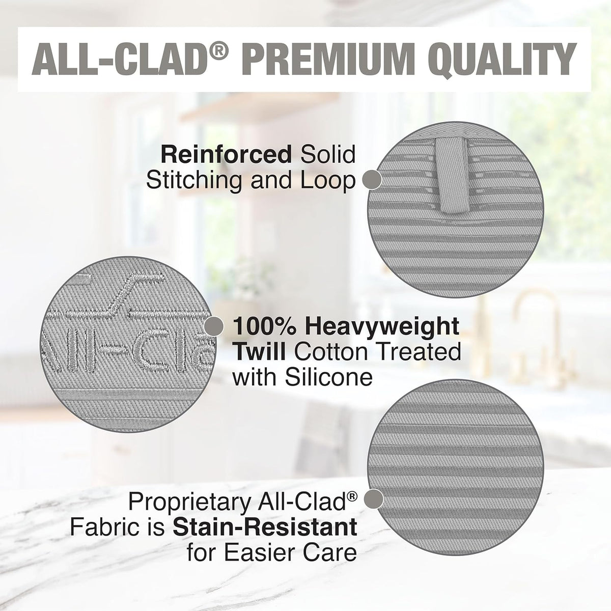 All-Clad Premium Pot Holder & Hot Pad: Heat Resistant up to 500 Degrees - 100% Cotton, 10"x6.25" Hot Pad for Kitchen and Barbeque, 2-Pack, Titanium