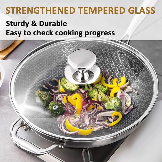Glass Lid for 10.25 Inch Stainless Steel Cast Iron Skillets Frying Pans, 26cm Tempered Lids for Dutch Ovens, 10.25 In Pan Cover with Stainless Steel Rim for Stock Pots, Dishwasher Safe