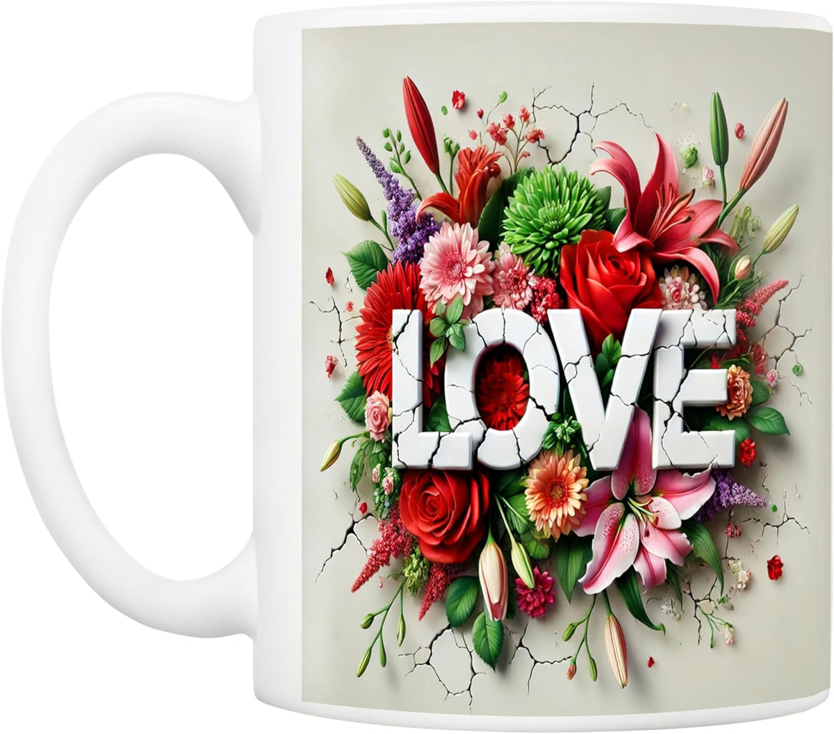 5Aup Mother's Day Mom Coffee Mug Gifts, Heartwarming 11 Ounce White Ceramic Cup, Love & Mom Themed with Floral Accents