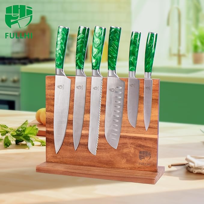 FULLHI Kitchen Magnetic Knife Block Holder, Knife Magnetic Strip with Enhanced Magnets natural wood Multifunctional Storage Holder for Kitchen Utensil, Knife Set, Scissors,Spice Ja