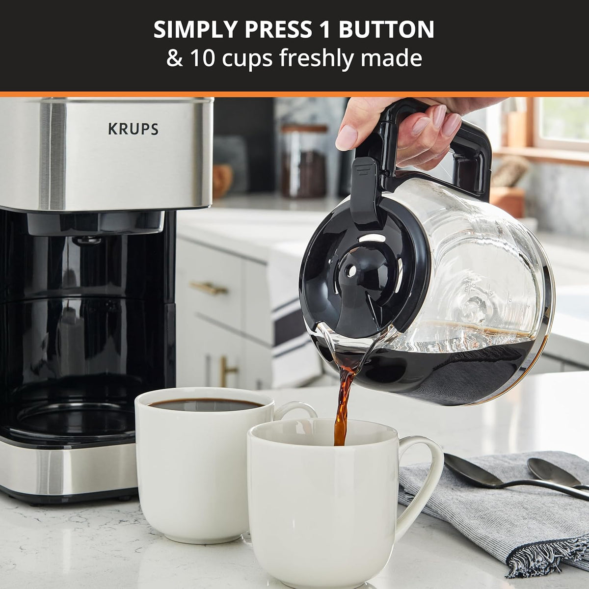 KRUPS Newer Model Drip Coffee Maker, 10-Cup, Silver