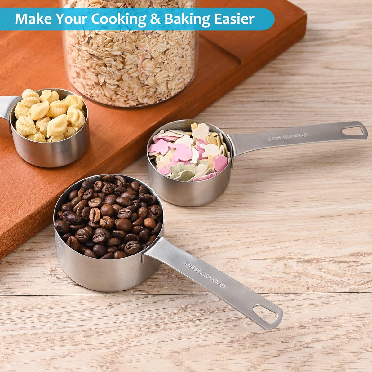 Measuring Cups Set, 18/8 Stainless Steel Measuring Cups Set for Baking & Kitchen, Metric & US Metal Measure Cup for Dry & Liquid Ingredients