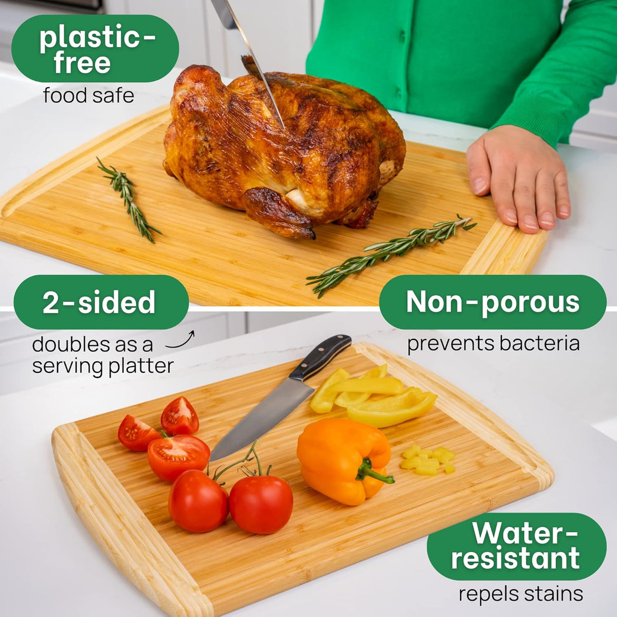 Organic Extra Large Bamboo Cutting Board –18 Inch Reversible Wooden Chopping Board with Juice Groove – Used to Chop, Slice & Serve – Intended for Home Cooks, Families & Entertainers for Meal Time Prep