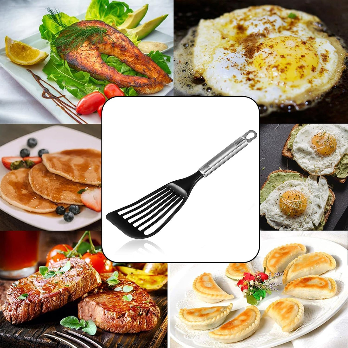 KSENDALO Fish Spatula for Nonstick Pans 2-Pack - Thin Turner for Eggs & Fish | LFGB Nylon, 10,000+ Reviews | Dishwasher Safe
