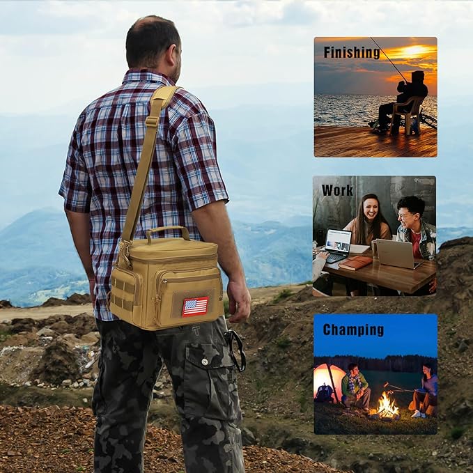 ATRIPACK Lunch Box for Men, Tactical Lunch Bag MOLLE Webbing Leakproof Insulated Large Lunch Cooler Women Adult Meal with Adjustable Shoulder Strap Durable Lunch Pail (Brown)