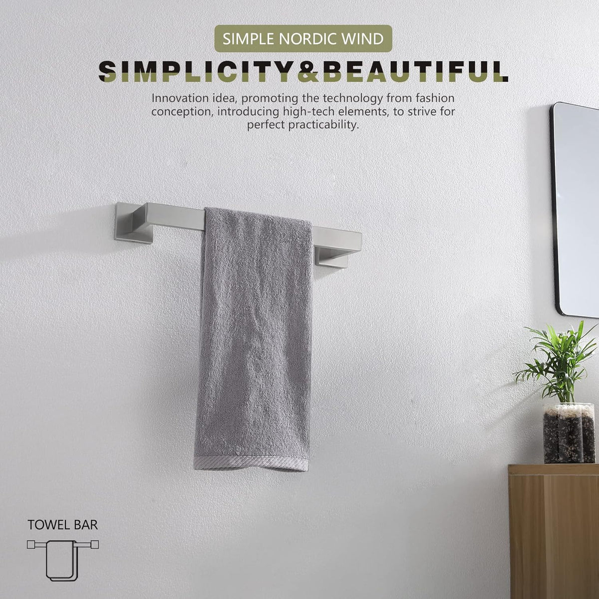 KOKOSIRI 12-Inch Single Towel Bar, Bathroom Kitchen Towel Holder, Wall Mounted SUS304 Stainless Steel Towel Rack, Brushed Nickel, B4003BR-L12