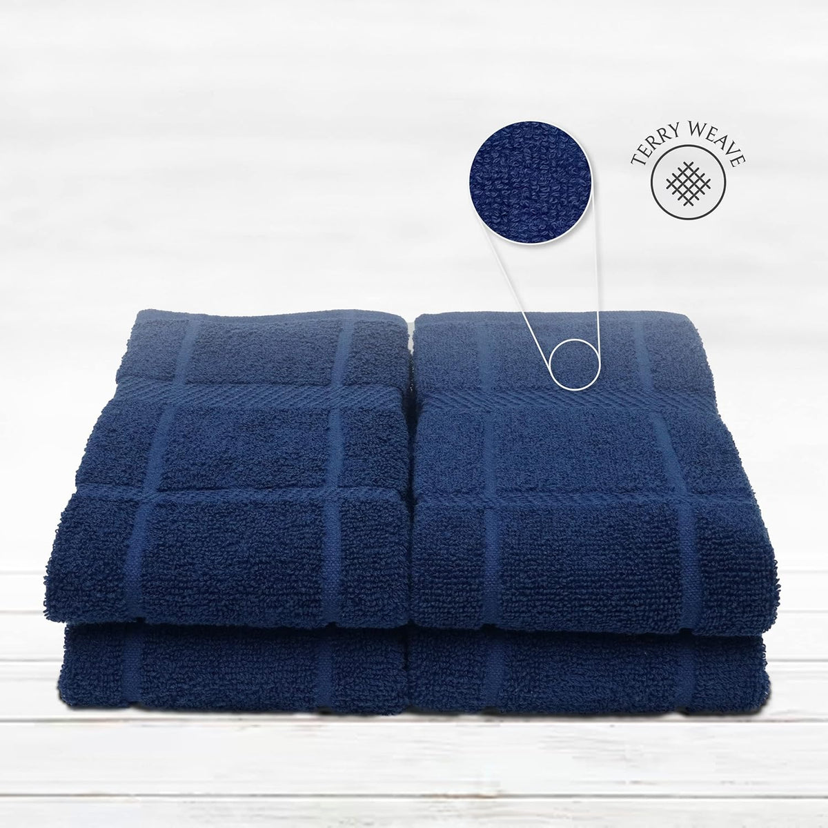 100% Cotton Terry Dish Towels for Kitchen, 4 Pack Plain, 16 x26 Inches, Super Soft and Absorbent, Perfect for Cleaning and Dish Washing | Navy Blue Kitchen Towels