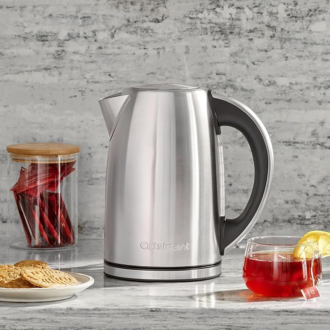 Cuisinart 1.7-Liter Electric Kettle, Cordless Electric Tea Kettle, 1500-Watts for Fast Heat-Up of Water, Stay Cool Nonslip Handle, Auto Shutoff, Removable Filter, JK-17P1, Stainless Steel