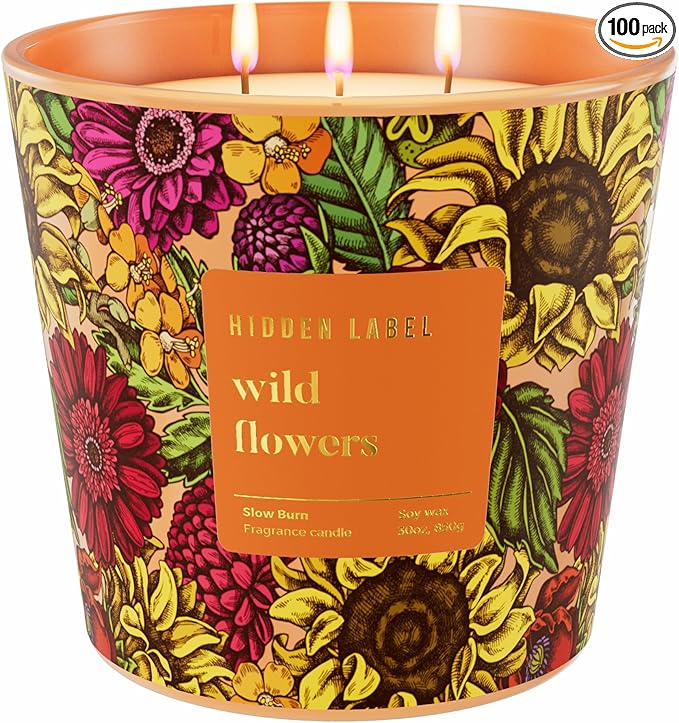 Wild Flowers Scented Candle, 30oz Natural Soy Wax, Large 3 Wicks Luxury Aromatherapy | Natural Candles Non-Toxic | 100+ Hour Clean Burn,Long Lasting Big Candles for Home Decor,Stress Relief,SPA