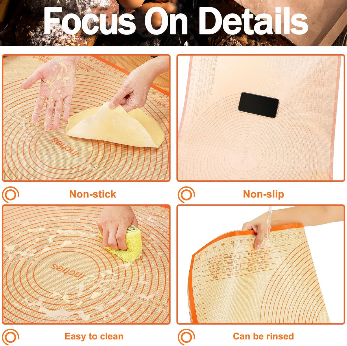 Silicone Pastry Mat 36x24 Inch - Nonstick Baking Mat Perfect for Dough, Pastry, Pie Crust, Fondant, Pasta/Pizza