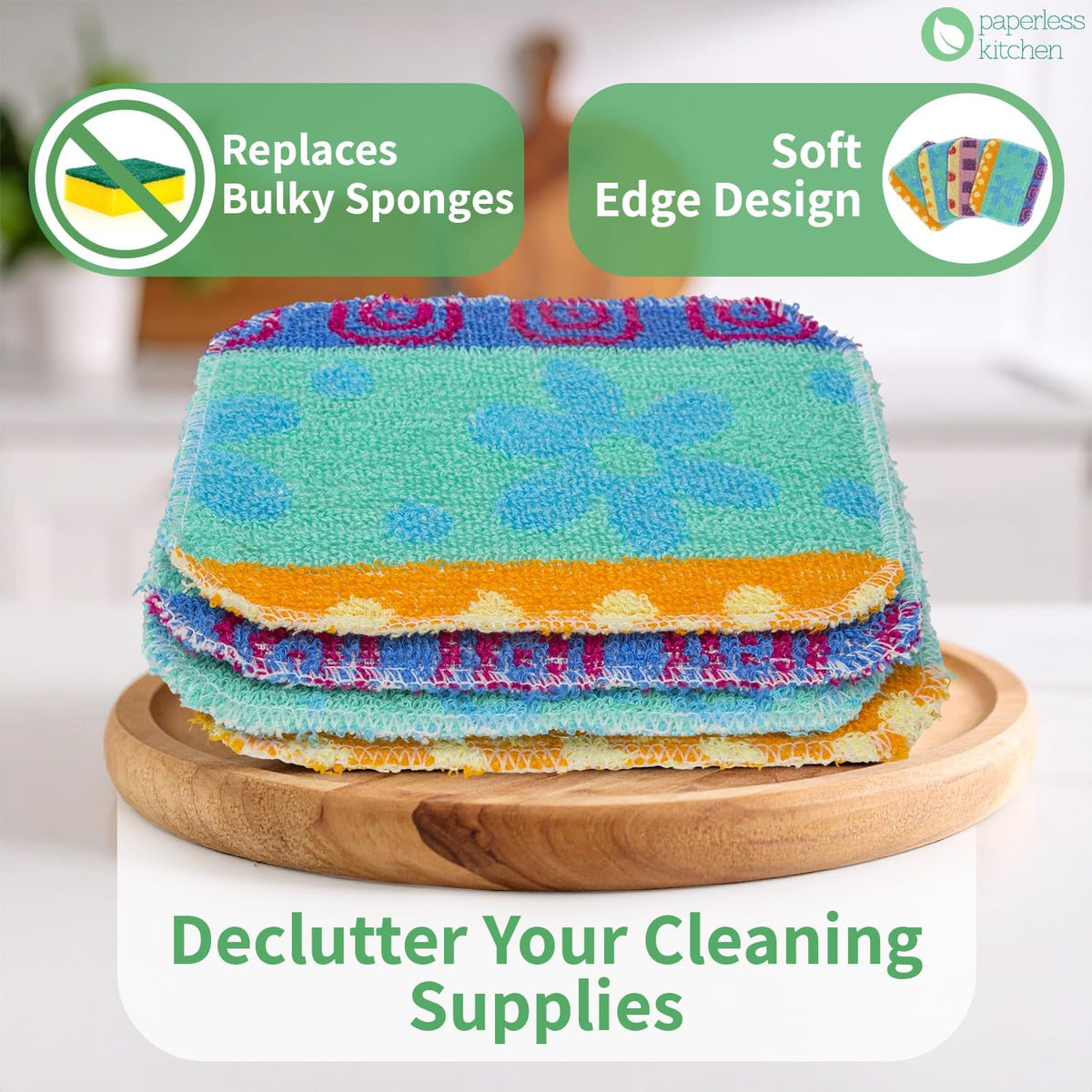 Kitchen Dish Scrubbers | Soft Scrub for Dishes | Non-Scratch Cleaning Pads for Kitchen | Made from Cotton Fiber | Safe on All Surfaces | Long-Lasting & Easy to Clean | Pack of 12
