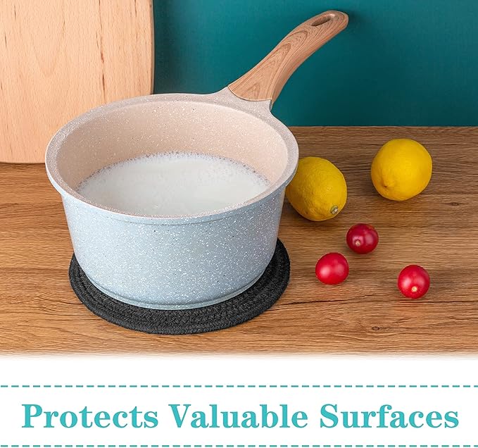 Trivets for Hot Dishes, Pots and Pans, Hot Pads with Storage Basket, Pot Holders for Kitchen, Heat Resistant Mat Protect Counter Home Essentials, Farmhouse Decor (Black 4 PCS)