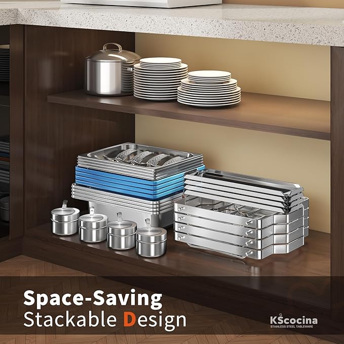KScocina Chafing Dishes for Buffet, 4 Pack 5QT Square Stainless Steel Chafing Dish Set, Complete Buffet Warmer for Home Parties, Christmas & Catering Events (Blue)