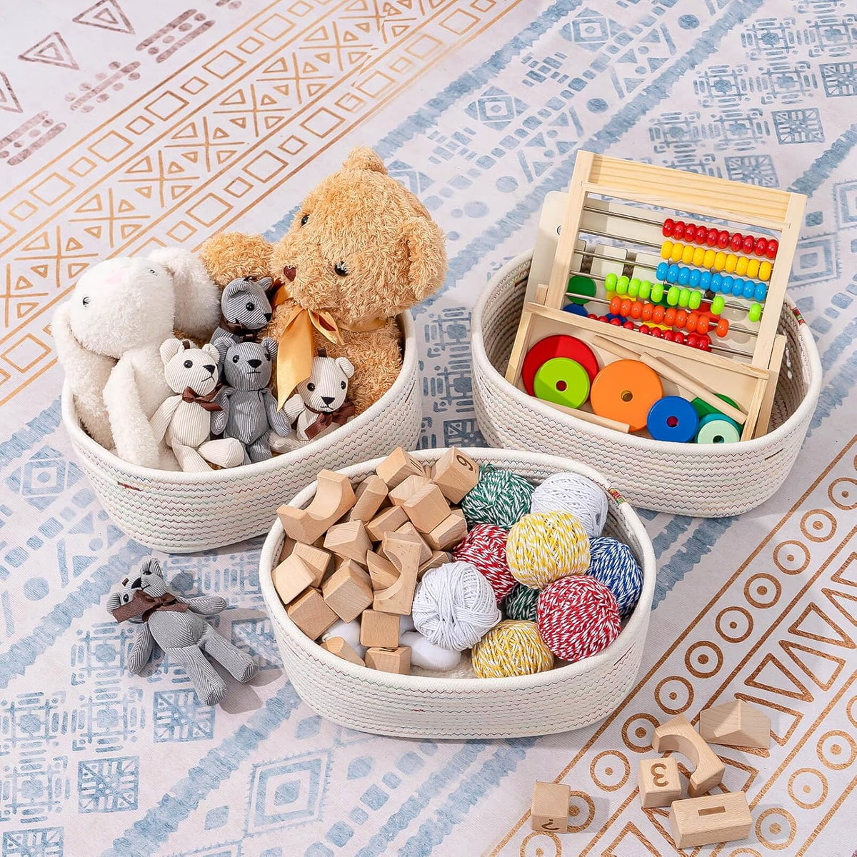 CubesLand Small Woven Baskets,Cute Baskets or Shelf Set 2,Cube Organizer Basket Bin,Soft Toys Storage Basket,Baby Nursery Basket Bin,Home Decor 12"D x 8"W x 5"H Rainbow Stitches