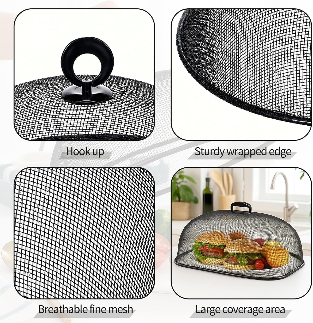 8 Pack Metal Mesh Screen Food Covers, 2 Large (18.5”) and 6 Small (11”) Sets, Reusable Metal Mesh Food Covers for Outdoors, Camping, Picnics and Parties