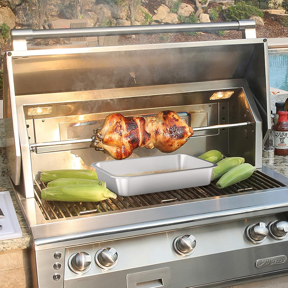 only fire Stainless Steel Baking Pan Roaster Ovens Cookie Sheet Barbeque Grilling Pan for Baking Breads, Grilling Chicken, Vegetables, Easy to Clean & Dishwasher Safe
