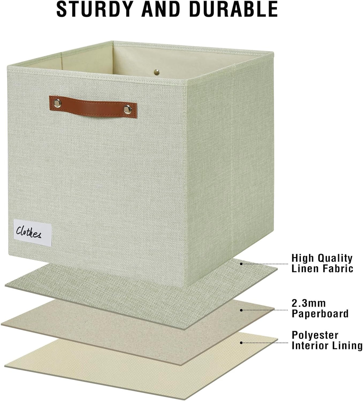 Collapsible Fabric Storage Cube Bins with 2 Reinforced PU Handles, Foldable Storage Organizer Baskets for Closet, Shelves, Living Room | 13"x13"x13", 4 Pack, Sage Green