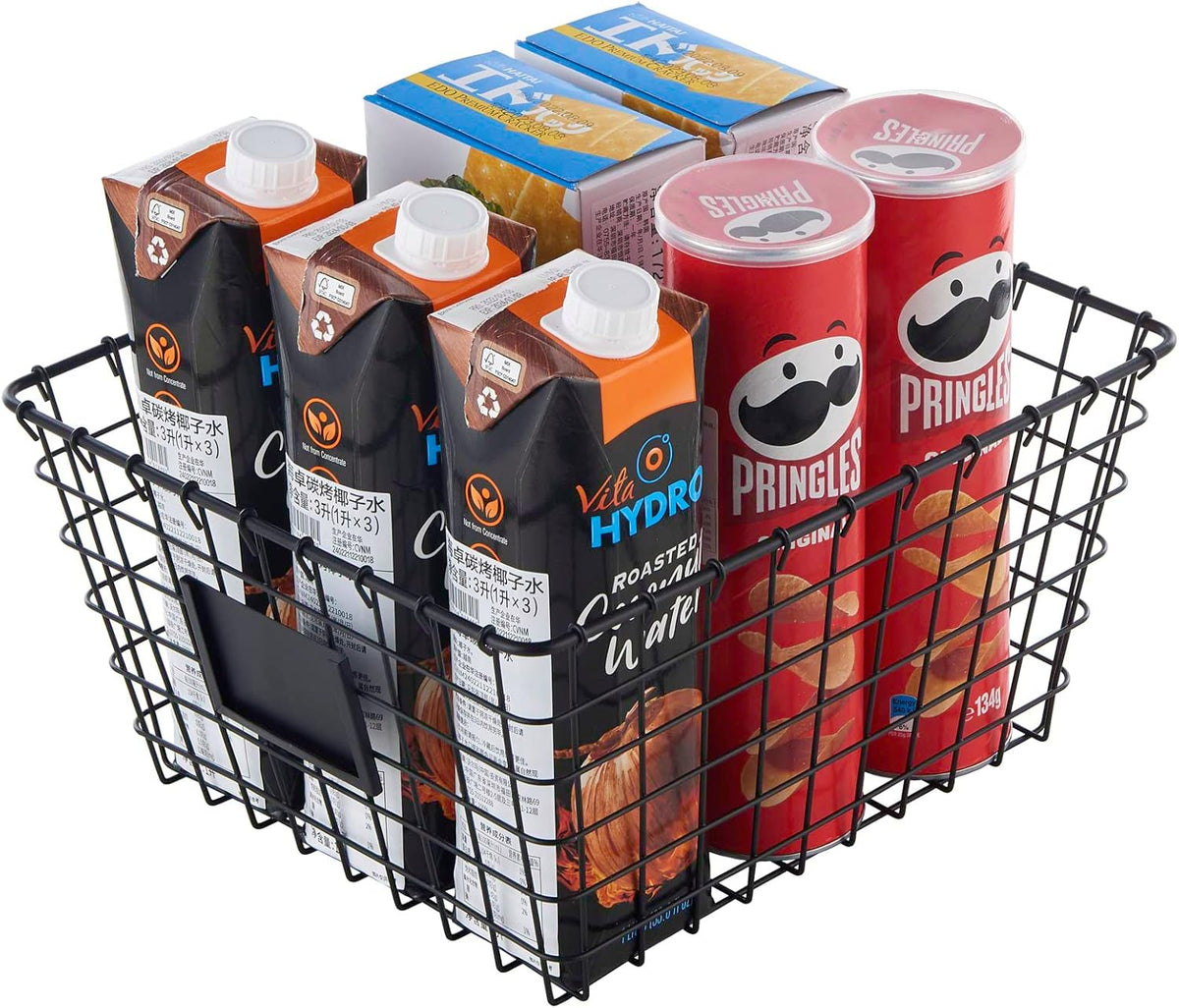 4 Pack【Large】 Wire Handmade Storage Basket for Organizing Household Goods,Pantry Organization,Bathroom countertop,Laundry,Wardrobe Storage Basket,Black
