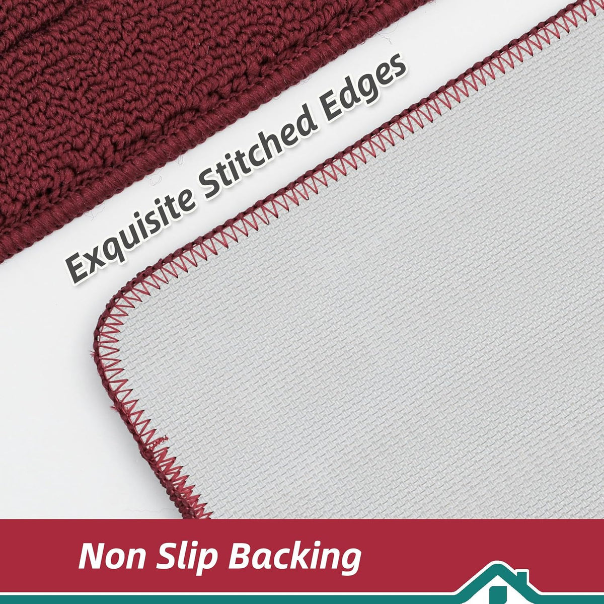 BEQHAUSE 30x18 Inch Kitchen Rug Mat Durable Kitchen Rugs Non-Slip Washable Absorbent Kitchen Mats for Floor Dirt-Resistant Semicircular Kitchen Mat (Red)