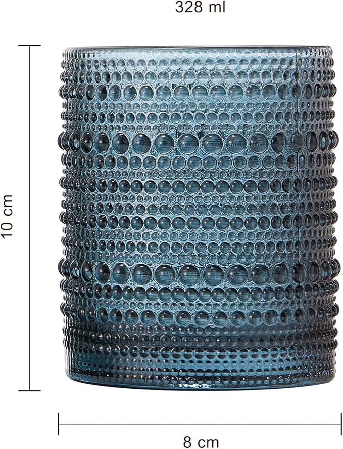 Khen Beaded Hobnail Tumbler Drinking Glasses Set | Set of 6 | Vintage Colored Hobnails 11 OZ Muted Bubble Design Whiskey, Old-Fashioned, Embossed Design Glass Water, Wine, Cocktail HAND WASH ONLY