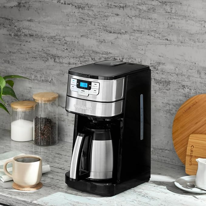 Cuisinart Automatic Grind & Brew 10-Cup Coffee Maker with Blade Grinder, Programmable Coffee Machine Glass Carafe with 1-4 Cup Setting, Brew Pause, Grind-Off Option, DGB-450NAS, Black/Stainless Steel