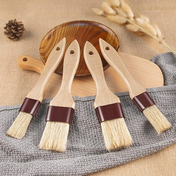 Pastry Brushes for Baking Basting Brush with Boar Bristles and Beech Hardwood Handles Culinary Oil Brush for Barbecue Butter Grill BBQ Sauce Baster Marinade Kitchen Food Cooking Brushes (1/1.5/2/3")