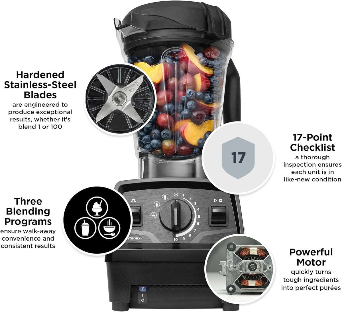 Vitamix Explorian Professional Grade Blender, 3 Presets: Smoothie, Frozen Dessert and Hot Soup, 64oz Pitcher, Slate (Renewed Premium)