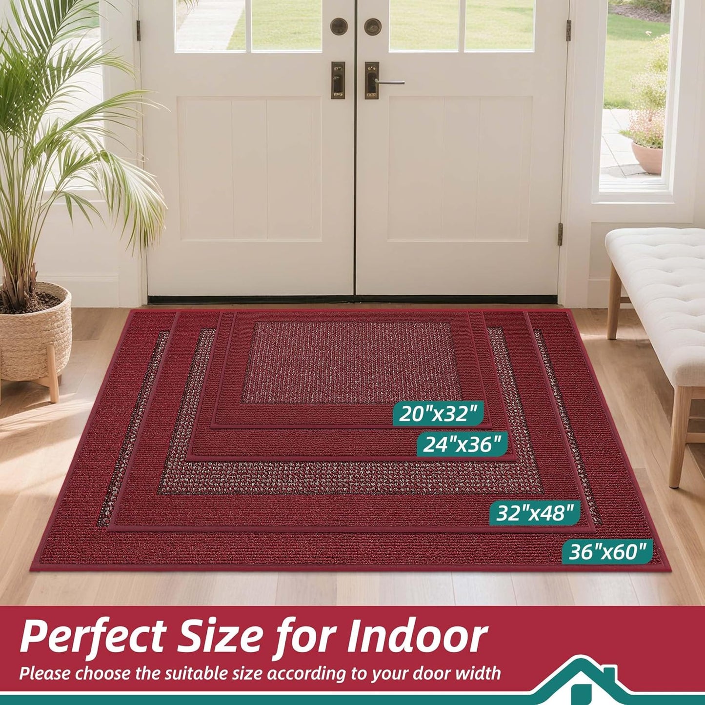 BEQHAUSE Indoor Door Mat 24" x 36", Dirt Trapper Door Mats Non-Slip Entryway Rugs Washable, Resist Dirt Absorbent Welcome Mat, Low Profile Floor Mats for Front Back Door and Entryway, Red