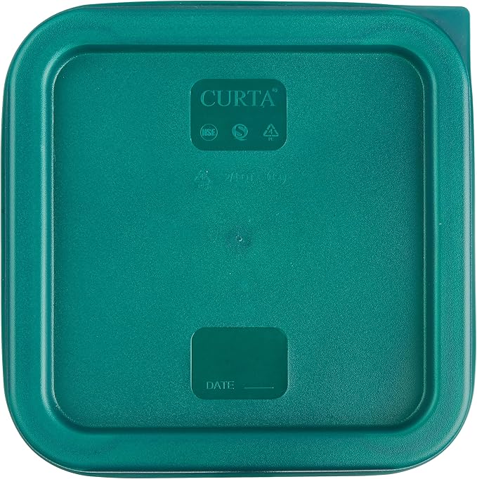 CURTA 4 Pack Food Storage Container with Green Lid - NSF Listed Commercial Grade in 2.0 Qt - Square, Clear, Polycarbonate