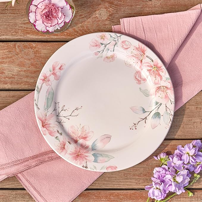 Bico Spring Sakura Dinner Plates Set of 4, 11 Inch Large Ceramic Plates for Pasta, Steak, Stylish Serving Dishes, Microwave and Dishwasher Safe, Gift for Housewarming and Thanksgiving