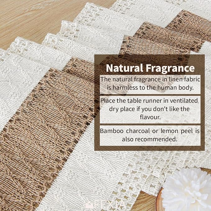 FEXIA Boho Table Runner 108 Inches Long for Christmas ThanksgivingHome Decor Farmhouse Table Runner Cream & Brown Rustic Macrame for Bohemian Dining Bedroom Decor Bridal Shower (12x108 Inches)