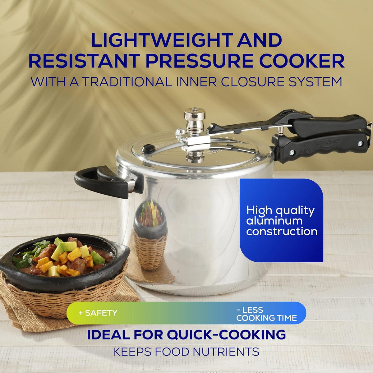 Universal (6.3 Quart / 6 Liter) Pressure Cooker, 7 Servings, Aluminum Pressure Cooker With Multiple Safety Systems and Heat Resistant Handles For Stews, Soup, Meat, and Beans