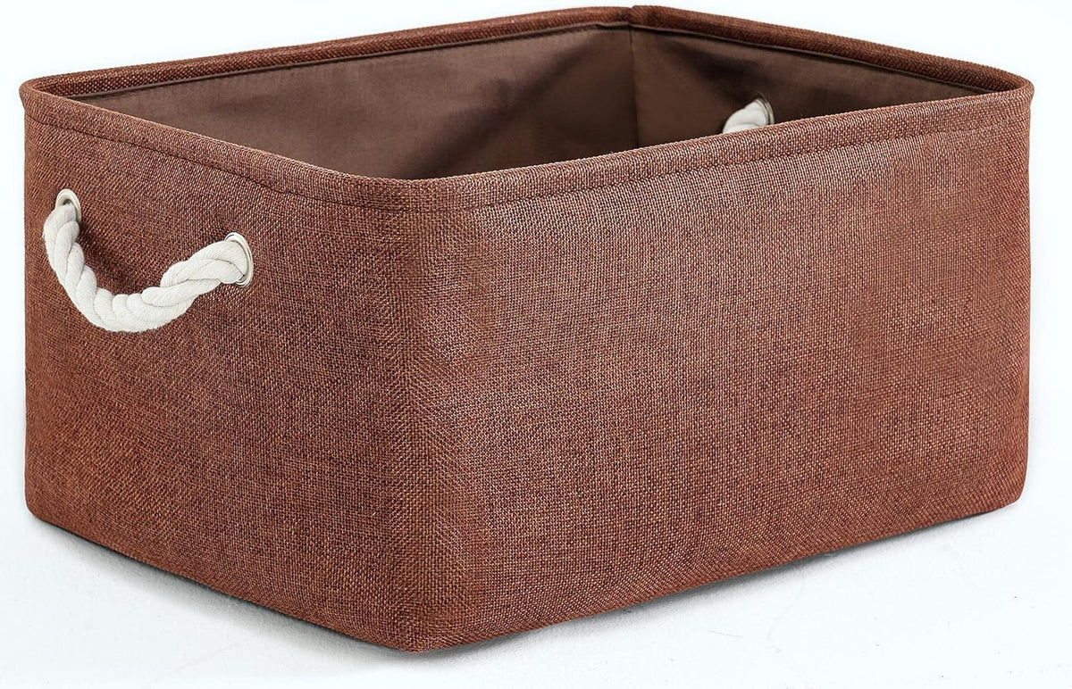 TheWarmHome Decorative Basket Rectangular Fabric Storage Bin Organizer Basket with Handles for Clothes Storage (Brown, Large-1Pack,15L*10.5W*8H)